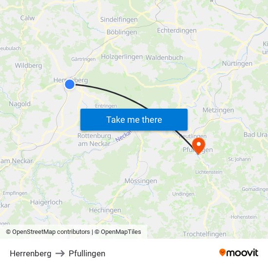 Herrenberg to Pfullingen map