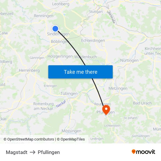 Magstadt to Pfullingen map