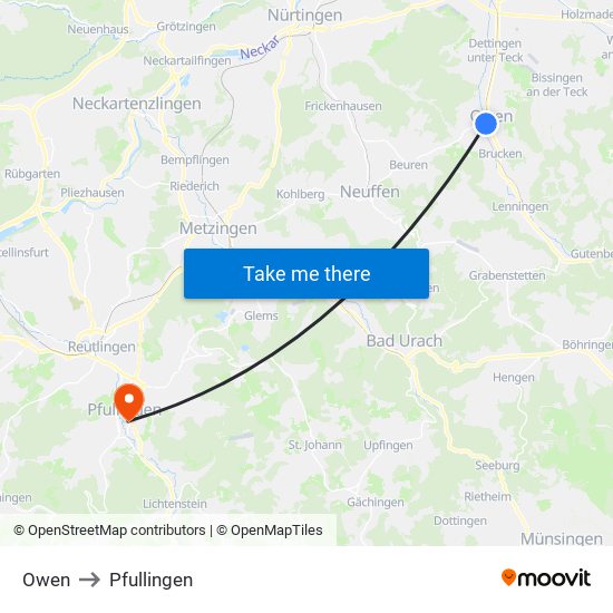 Owen to Pfullingen map