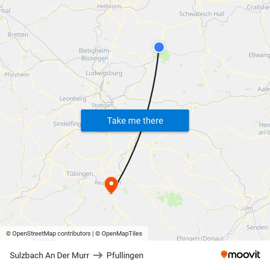 Sulzbach An Der Murr to Pfullingen map