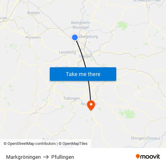 Markgröningen to Pfullingen map