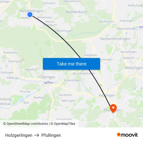 Holzgerlingen to Pfullingen map