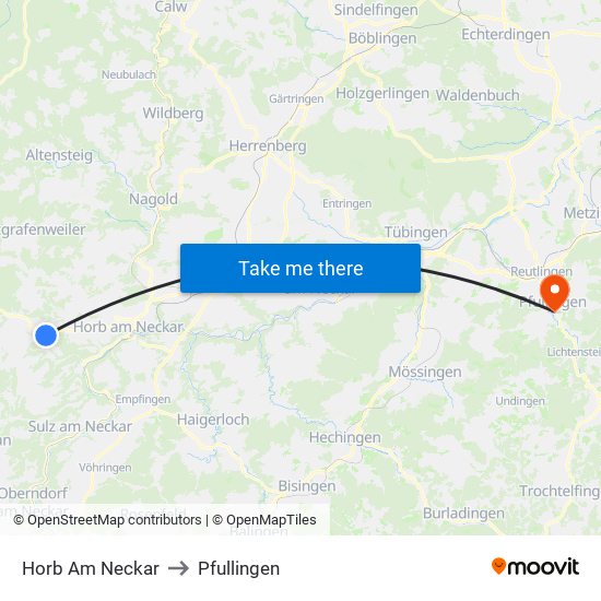 Horb Am Neckar to Pfullingen map