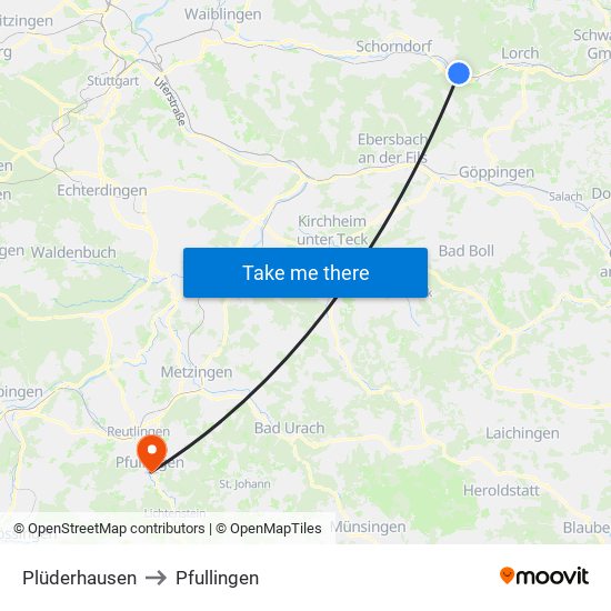 Plüderhausen to Pfullingen map