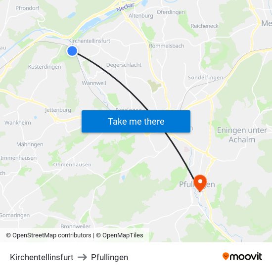 Kirchentellinsfurt to Pfullingen map