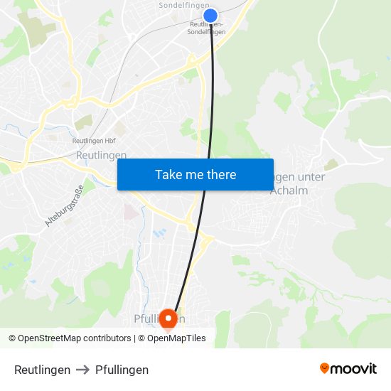 Reutlingen to Pfullingen map