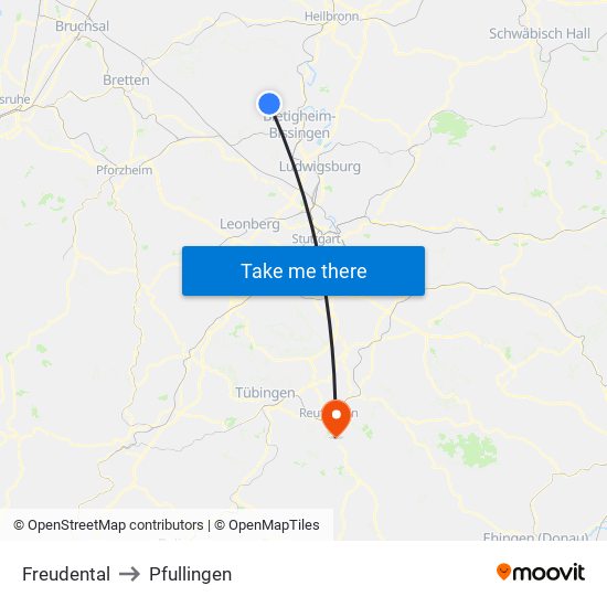 Freudental to Pfullingen map