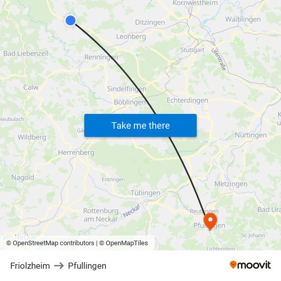 Friolzheim to Pfullingen map