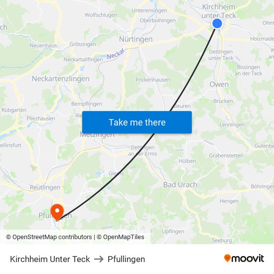 Kirchheim Unter Teck to Pfullingen map