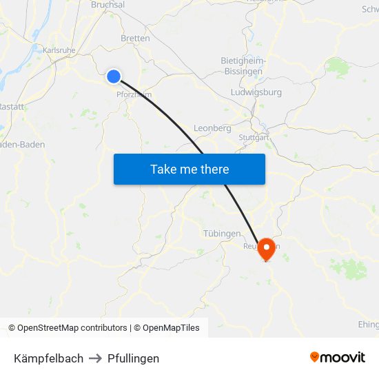 Kämpfelbach to Pfullingen map