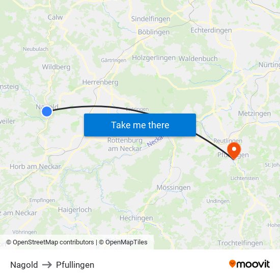 Nagold to Pfullingen map