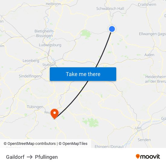 Gaildorf to Pfullingen map