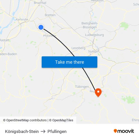 Königsbach-Stein to Pfullingen map