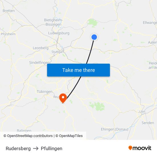 Rudersberg to Pfullingen map