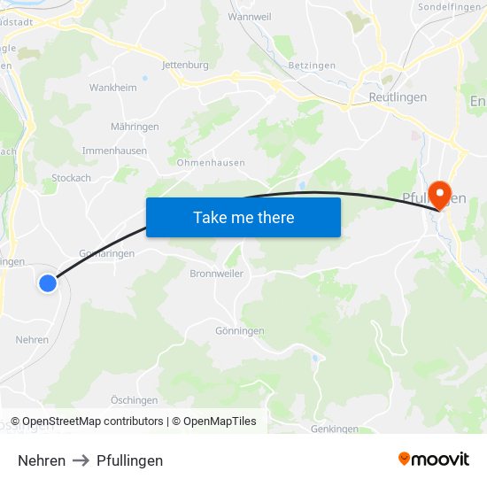 Nehren to Pfullingen map