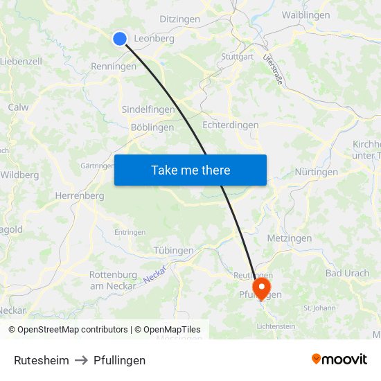 Rutesheim to Pfullingen map