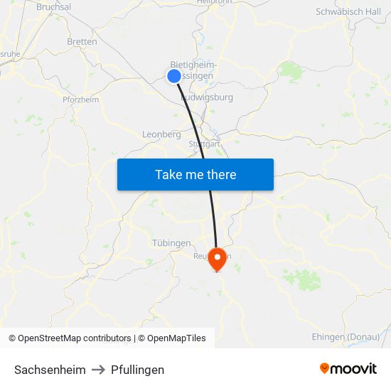 Sachsenheim to Pfullingen map