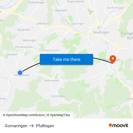 Gomaringen to Pfullingen map