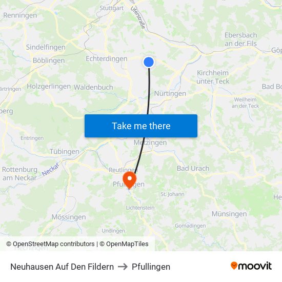 Neuhausen Auf Den Fildern to Pfullingen map