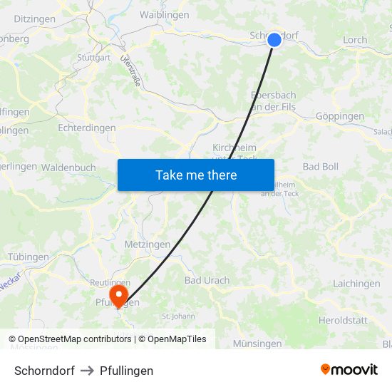 Schorndorf to Pfullingen map