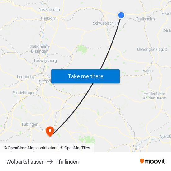 Wolpertshausen to Pfullingen map