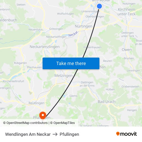 Wendlingen Am Neckar to Pfullingen map