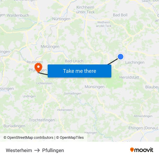 Westerheim to Pfullingen map