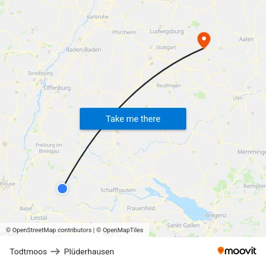 Todtmoos to Plüderhausen map