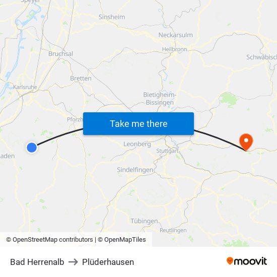 Bad Herrenalb to Plüderhausen map