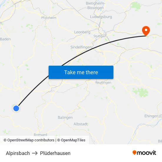 Alpirsbach to Plüderhausen map