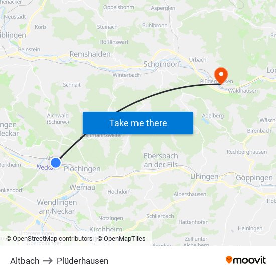 Altbach to Plüderhausen map