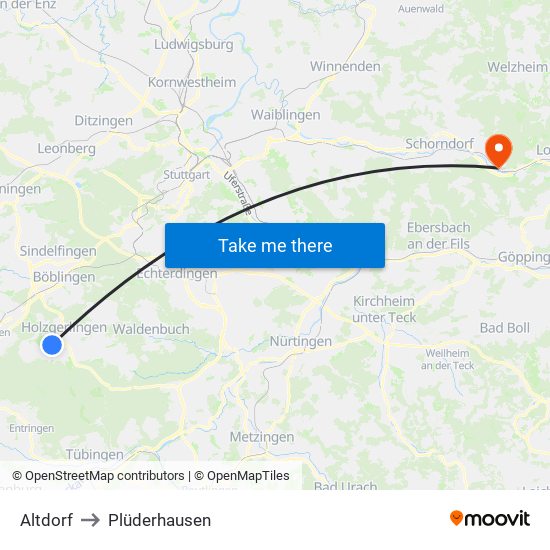 Altdorf to Plüderhausen map
