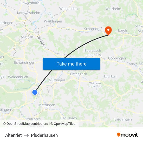 Altenriet to Plüderhausen map