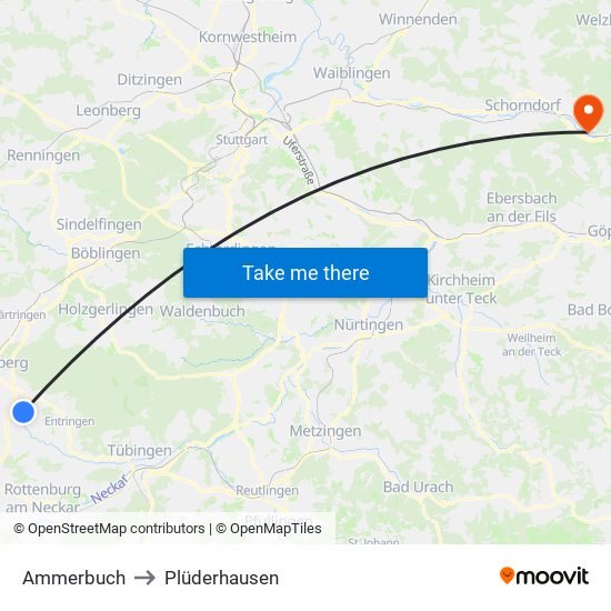 Ammerbuch to Plüderhausen map