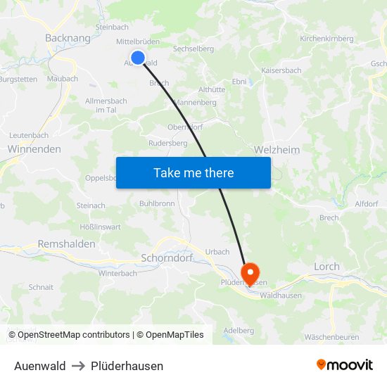 Auenwald to Plüderhausen map