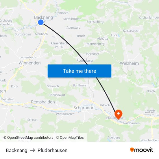 Backnang to Plüderhausen map