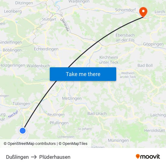 Dußlingen to Plüderhausen map