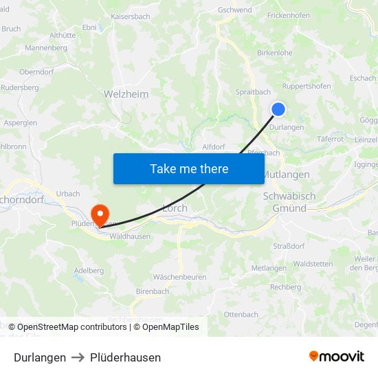 Durlangen to Plüderhausen map