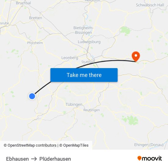 Ebhausen to Plüderhausen map