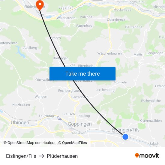 Eislingen/Fils to Plüderhausen map