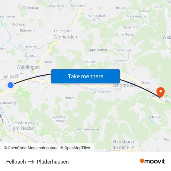 Fellbach to Plüderhausen map