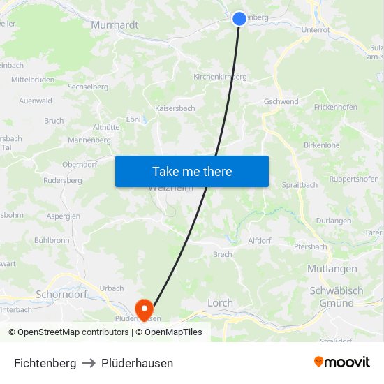 Fichtenberg to Plüderhausen map