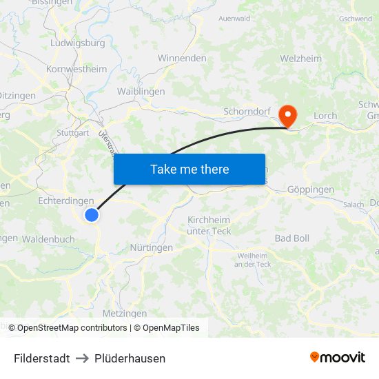Filderstadt to Plüderhausen map