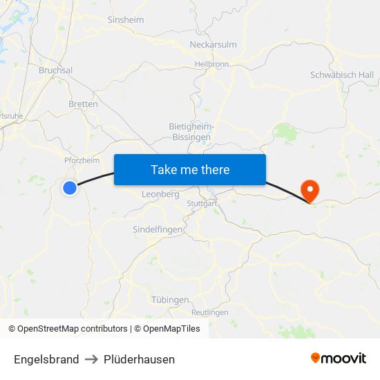 Engelsbrand to Plüderhausen map