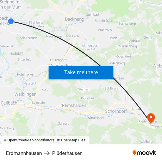 Erdmannhausen to Plüderhausen map