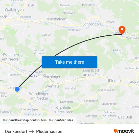 Denkendorf to Plüderhausen map