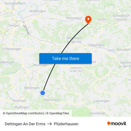 Dettingen An Der Erms to Plüderhausen map