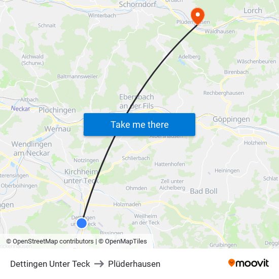 Dettingen Unter Teck to Plüderhausen map