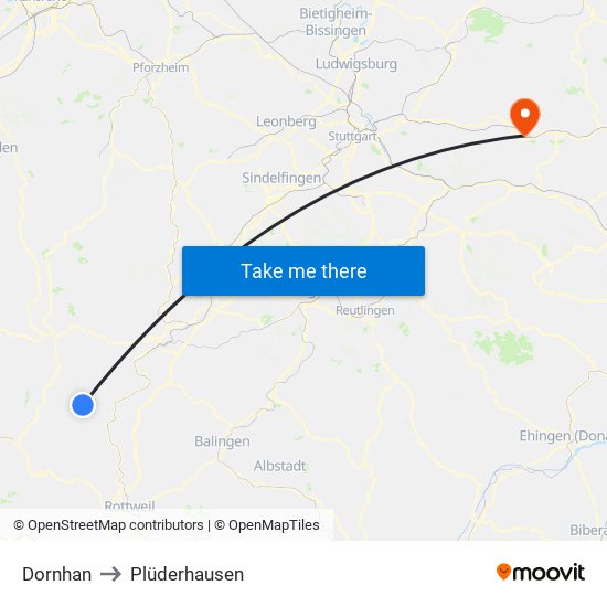 Dornhan to Plüderhausen map