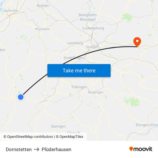 Dornstetten to Plüderhausen map